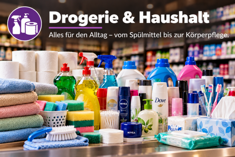 Drogerie & Haushalt: Alles für den Alltag – vom Spülmittel bis zur Körperpflege.